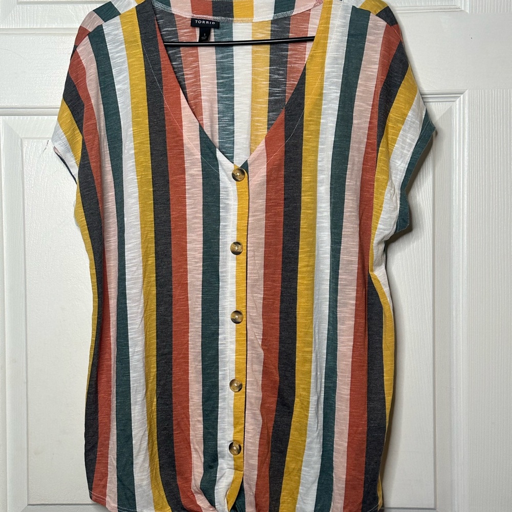 Torrid Multicolor Striped Button-Down Top - image 6